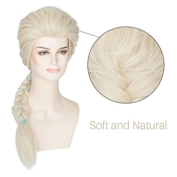 Women Blonde Braided Wig with Snowflake Hairpin Cosplay Costume Accessory main image 5